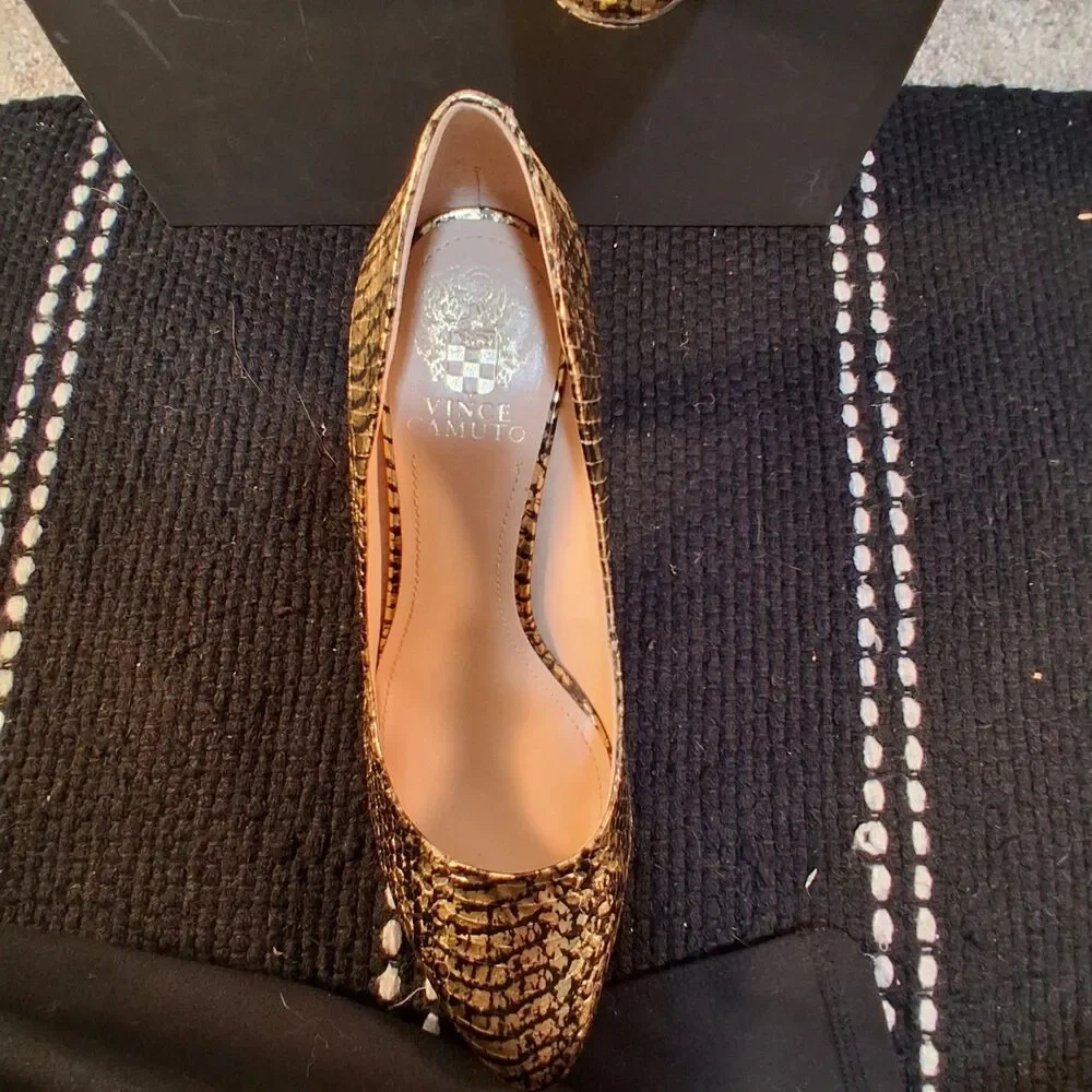 Women's Vince Camuto Kain Pointed Toe Mid Heel Pumps, Size 8  Golden